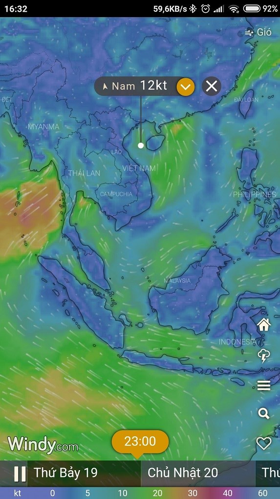 Ứng dụng Windy hiển thị dự báo bão