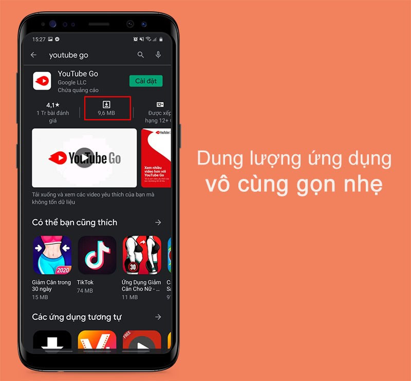 ứng dụng YouTube Go với dung lượng v&ocirc; c&ugrave;ng gọn nhẹ