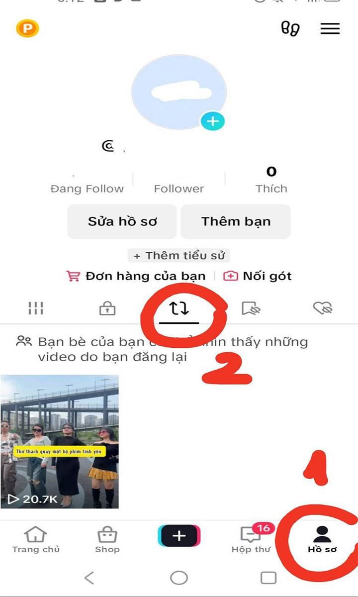 Vào hồ sơ TikTok