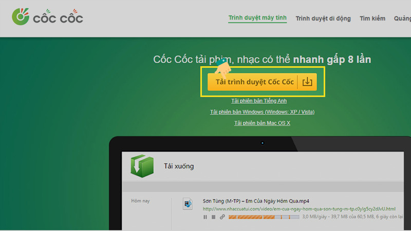 Vào trang web Cốc Cốc và tải lại phiên bản mới nhất