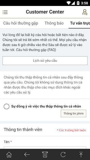 Ví dụ về thanh toán trên ứng dụng Lotte Cinema