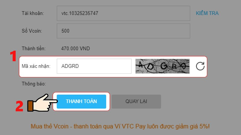 Xác nhận và thanh toán