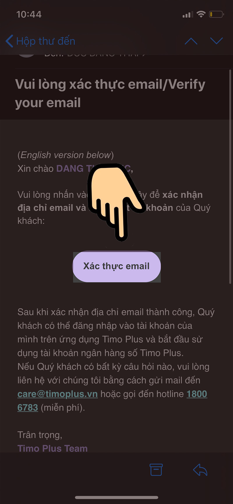 Xác thực email Timo Plus