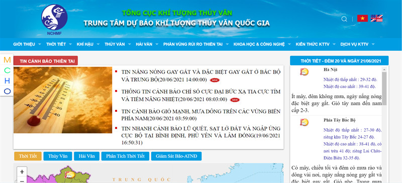 Xem dự b&aacute;o thời tiết trực tuyến với nchmf.gov.vn