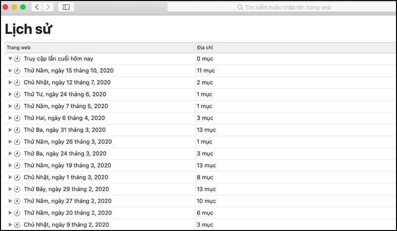 Xem lịch sử trên Safari Macbook
