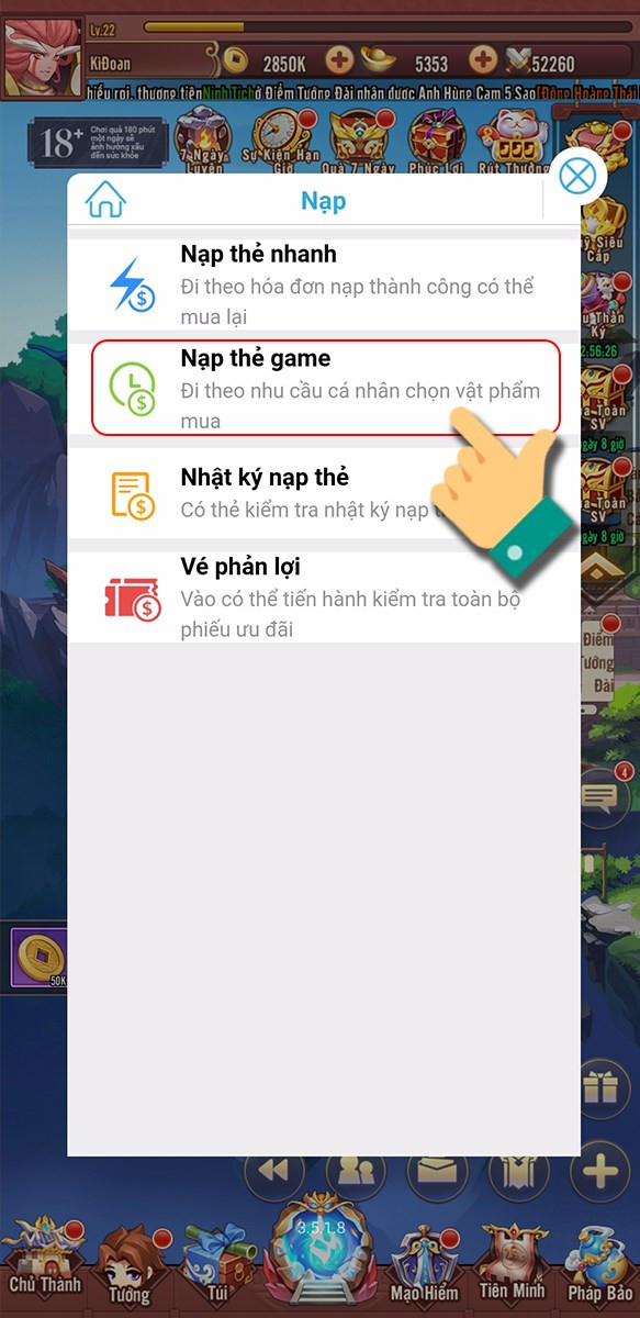 alt: Chọn Nạp thẻ game