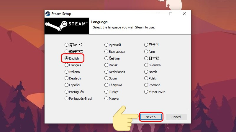 alt: Chọn ngôn ngữ cài đặt Steam