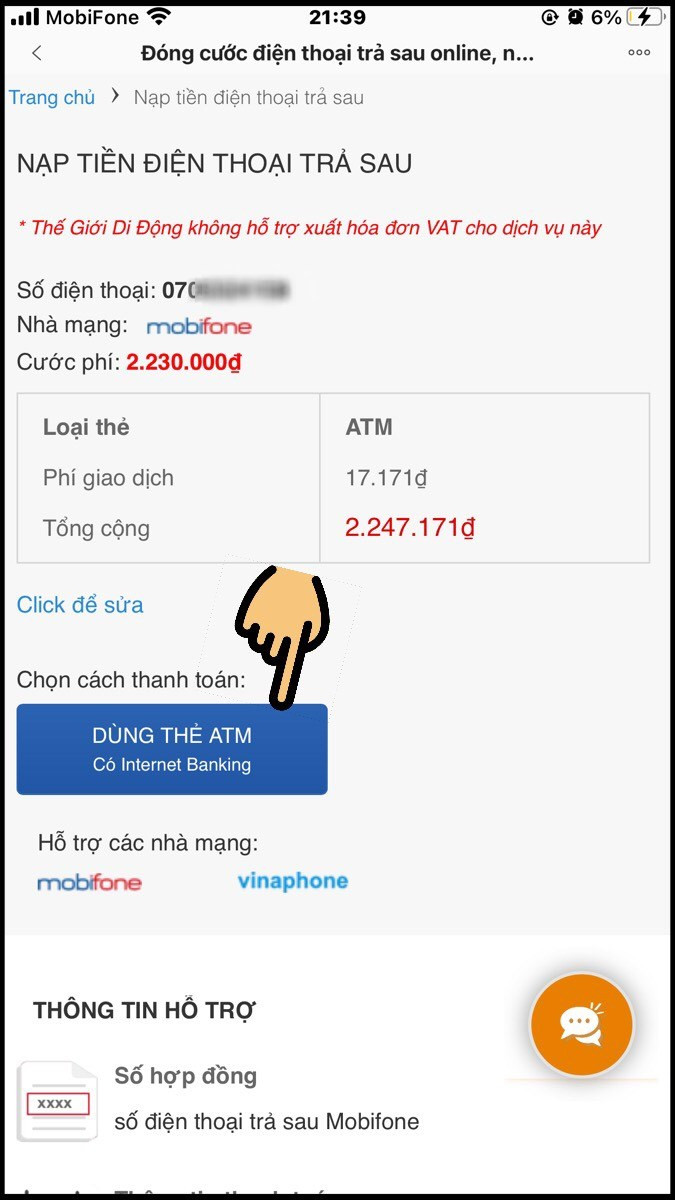 alt: Chọn thanh toán bằng thẻ ATM