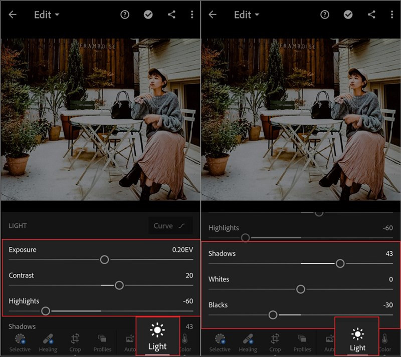 alt: Điều chỉnh tone màu cơ bản trong Lightroom Mobile