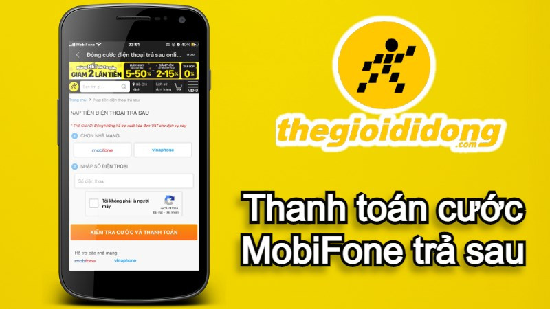 alt: Giao diện thanh toán cước MobiFone trả sau trên website Thế Giới Di Động