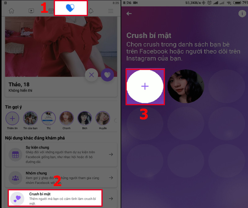 alt: Giao diện thêm Crush Bí Mật trên Facebook