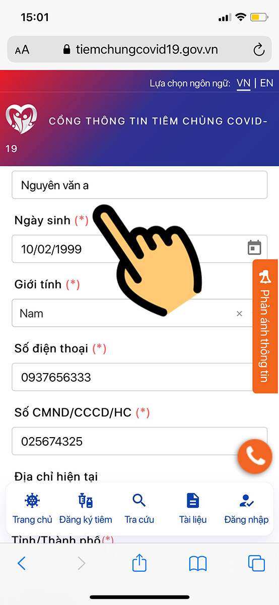 Alt text: Biểu mẫu điền thông tin cá nhân