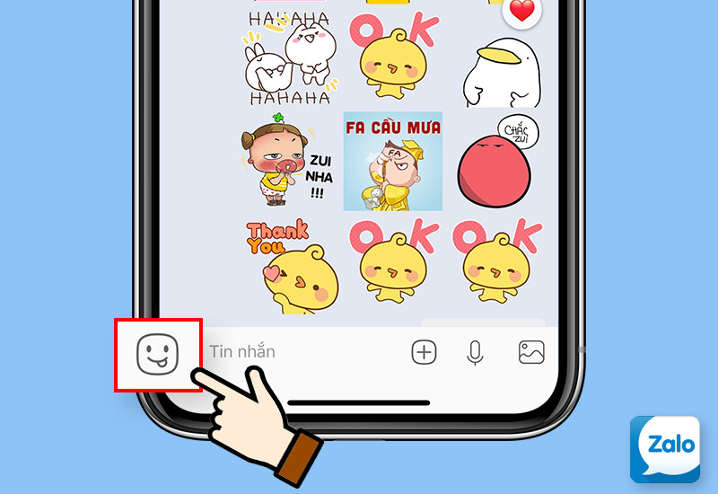 alt text: Biểu tượng sticker trong khung chat Zalo