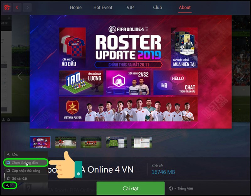 alt text: Cài đặt FC Online