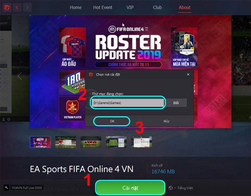 alt text: Cài đặt FC Online qua Garena