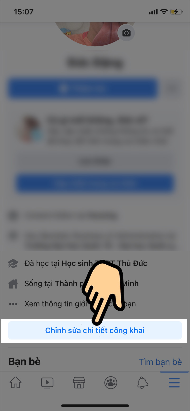 alt text: Chỉnh sửa chi tiết công khai trên Facebook điện thoại