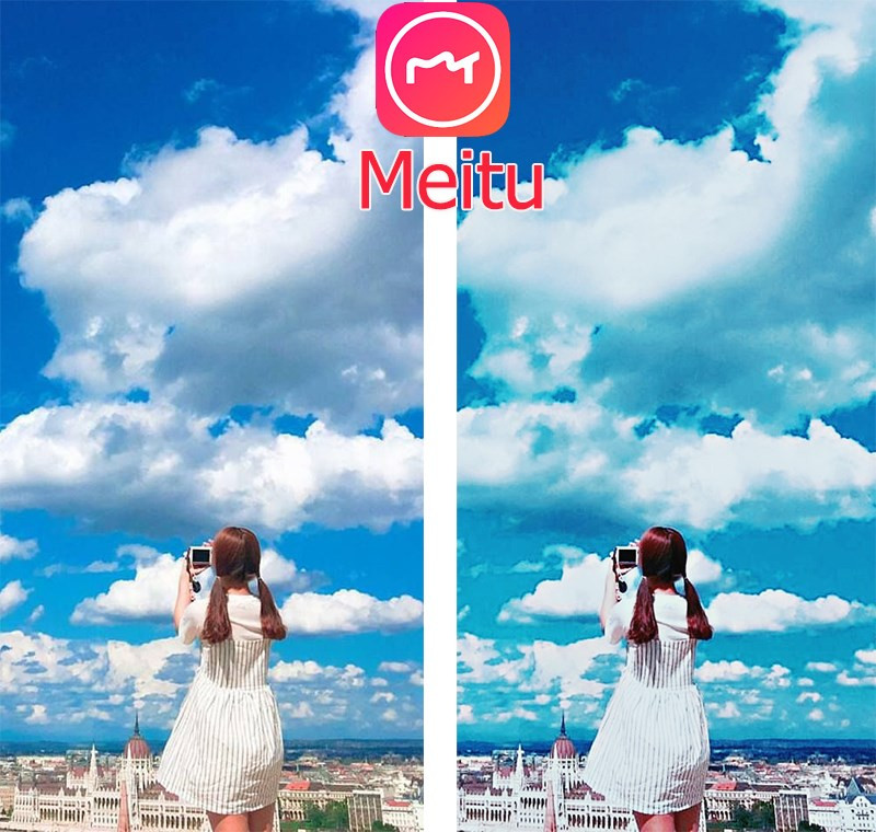 alt text: Chỉnh sửa mây trên ứng dụng Meitu tạo nên bức ảnh lãng mạn