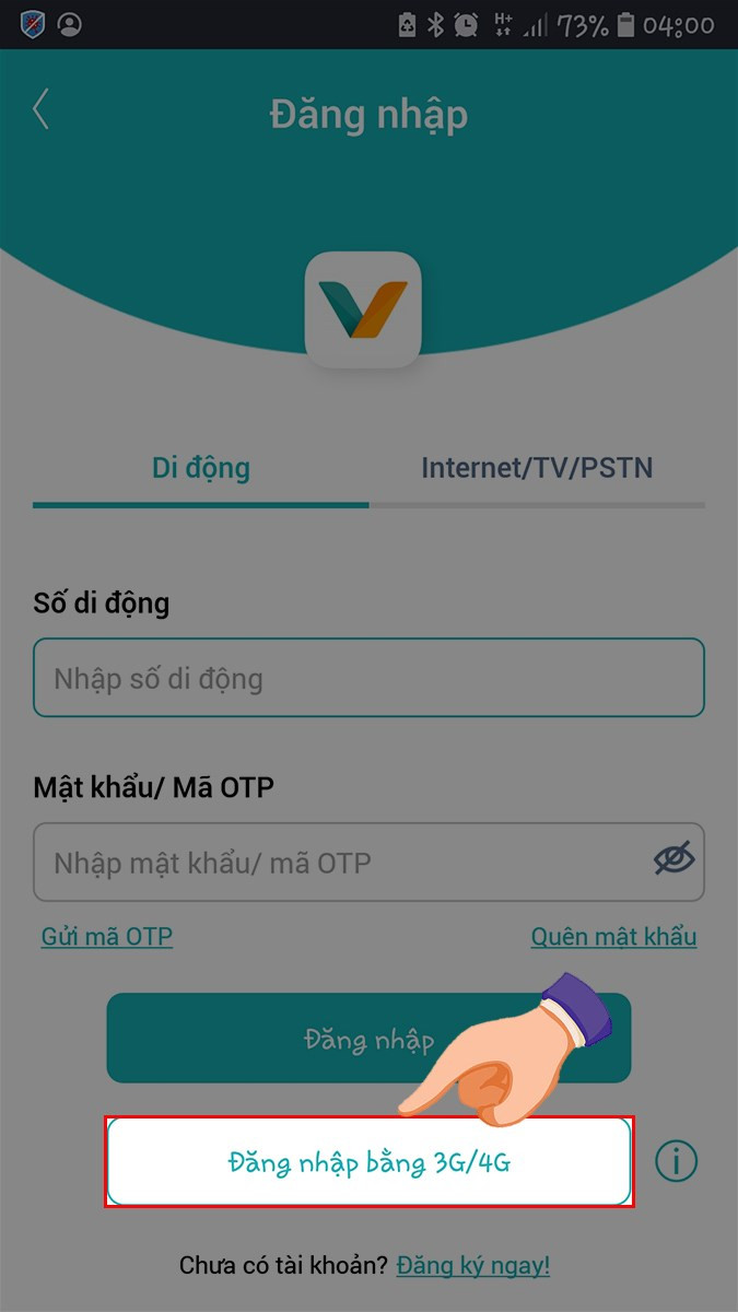 alt text: Chọn đăng nhập bằng 3G/4G