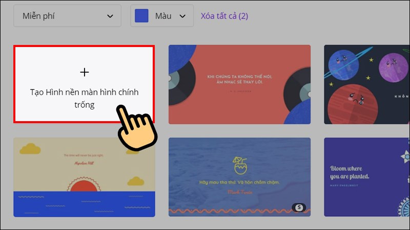 alt text: Chọn mẫu hình nền hoặc tạo mới trên Canva