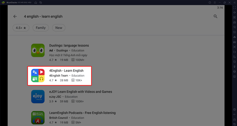alt text: Chọn ứng dụng 4English