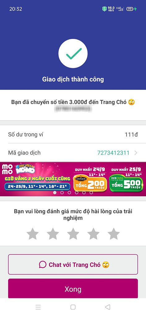 alt text: Chuyển tiền MoMo thành công