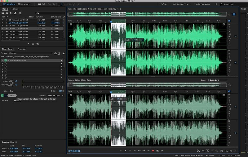 alt text: Giao diện phần mềm Adobe Audition với các công cụ chỉnh sửa âm thanh chuyên nghiệp