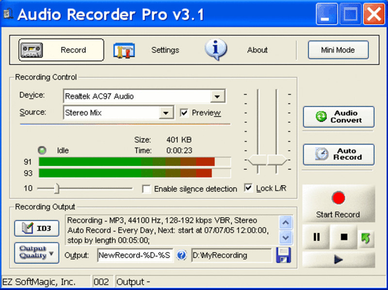 alt text: Giao diện phần mềm Audio Recorder Pro