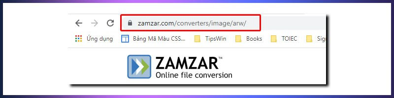 alt text: Giao diện trang web Zamzar dùng để chuyển đổi file ARW online