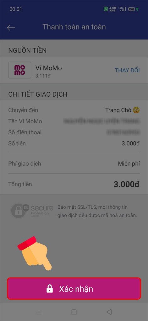 alt text: Giao diện xác nhận trên MoMo