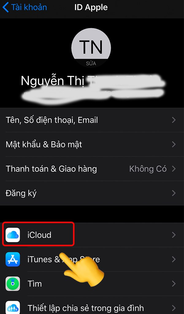 alt text: Hình ảnh màn hình iPhone hiển thị mục iCloud