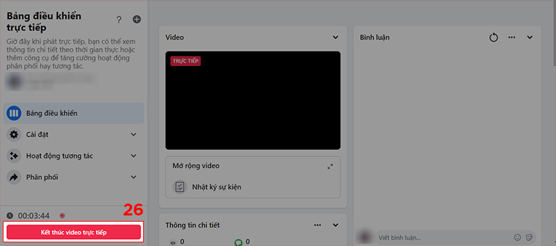 alt text: Kết thúc livestream trên Facebook