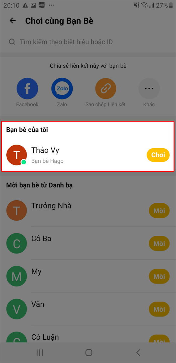 alt text: Kiểm tra danh sách bạn bè trên Hago