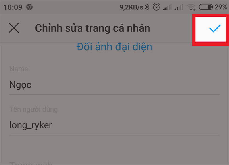 alt text: Lưu thay đổi thông tin trên Instagram