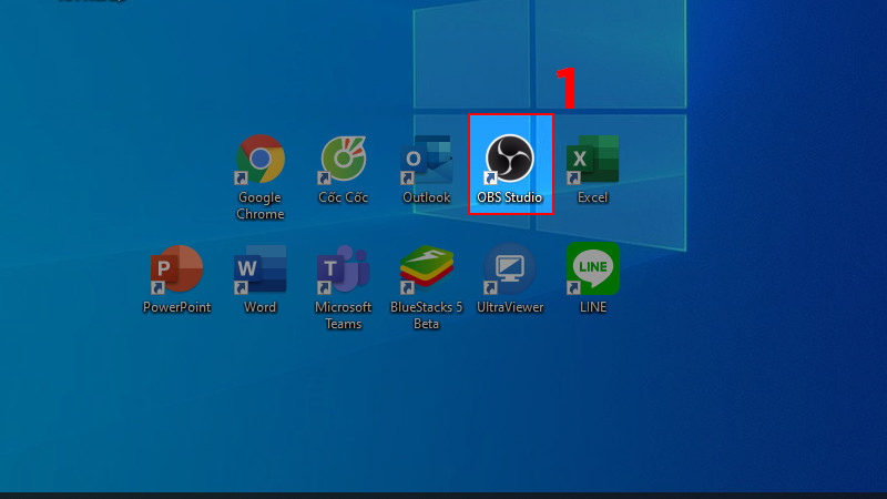 alt text: Mở phần mềm OBS Studio từ Desktop