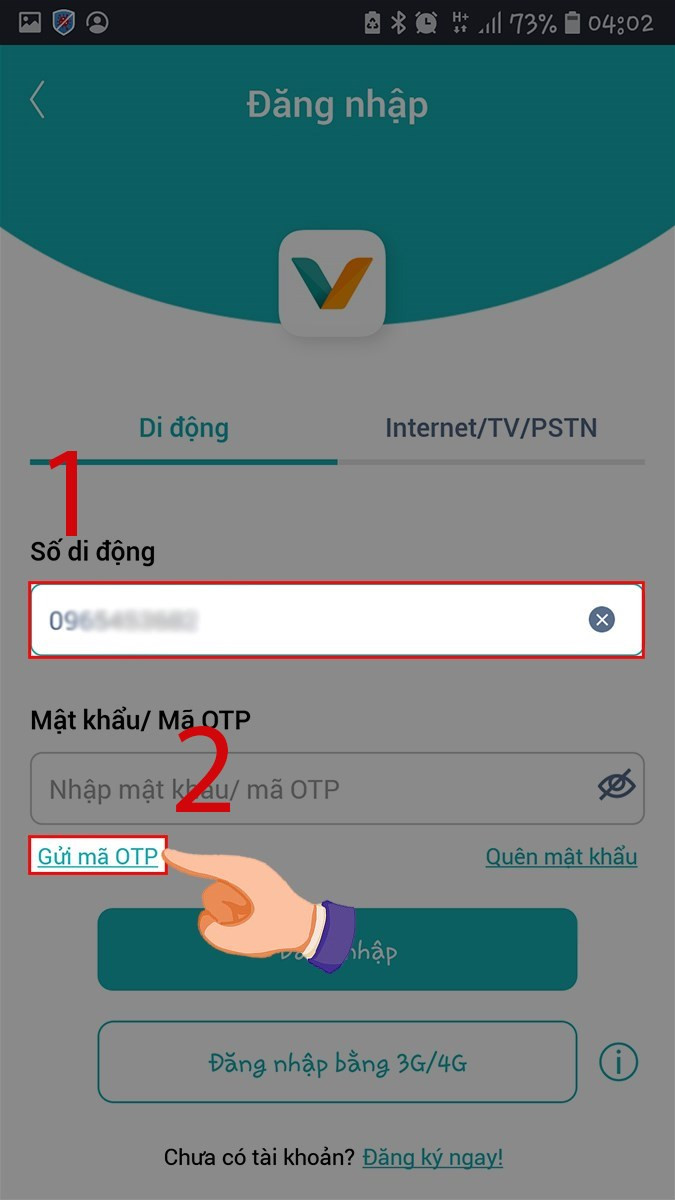 alt text: Nhập số điện thoại để nhận mã OTP