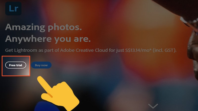 alt text: Nút Free Trial trên trang web của Adobe