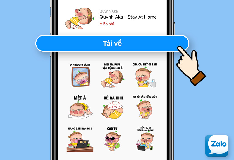 alt text: Nút tải về sticker trong cửa hàng sticker Zalo