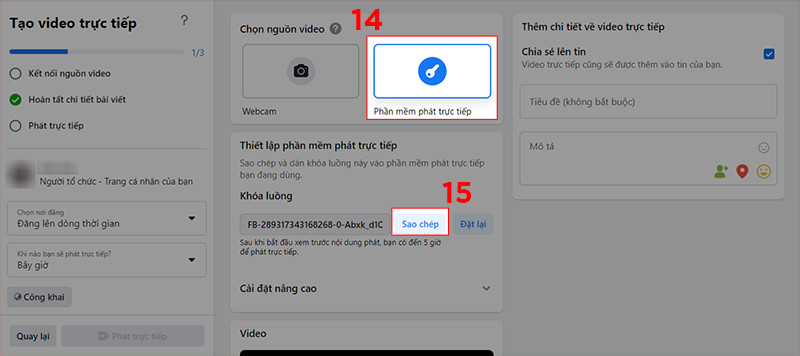 alt text: Sao chép khóa luồng trên Facebook