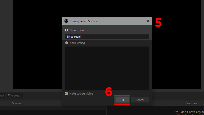 alt text: Tạo nguồn media mới trong OBS Studio