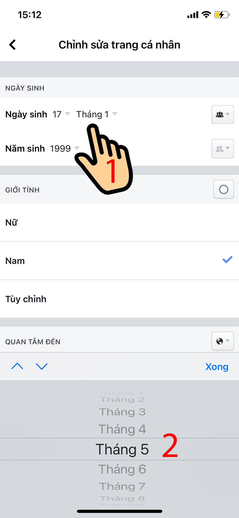 alt text: Thay đổi ngày sinh trên Facebook điện thoại