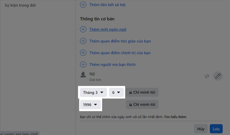 alt text: Thay đổi ngày sinh trên Facebook máy tính