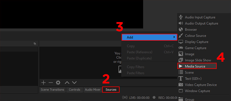 alt text: Thêm Media Source trong OBS Studio