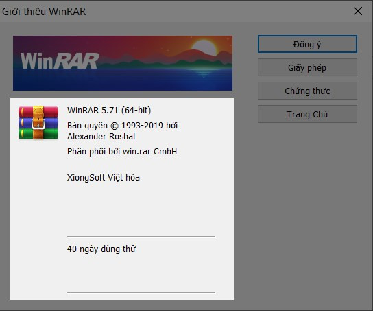 Alt text: Thông tin phiên bản WinRAR bạn đang sử dụng