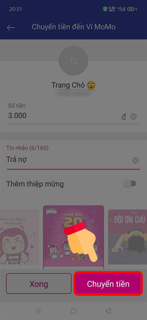 alt text: Xác nhận chuyển tiền MoMo