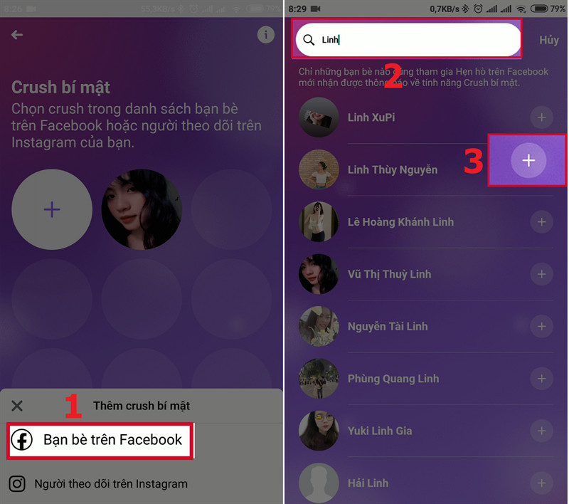 alt: Thêm crush từ danh sách bạn bè trên Facebook