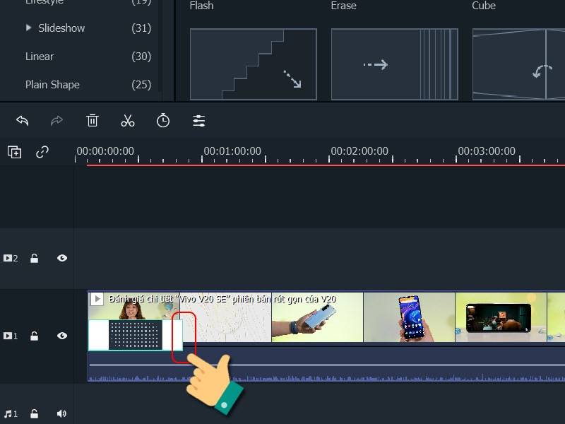 alt: Thêm hiệu ứng chuyển cảnh giữa các video trong Filmora