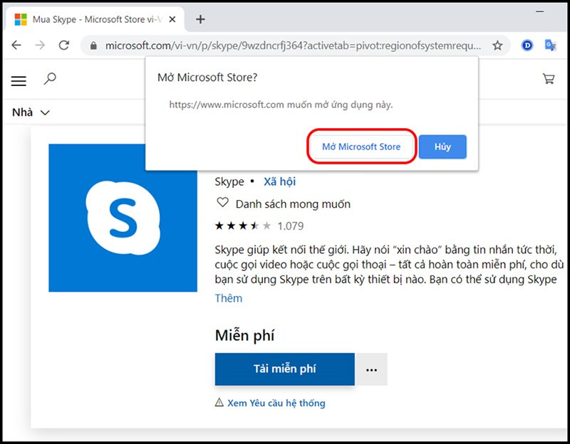 alt: Tìm kiếm Skype trên Microsoft Store