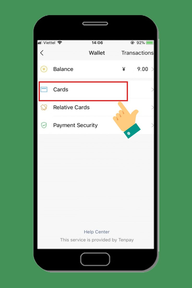 alt=Chọn "Cards" để thêm thẻ ngân hàng
