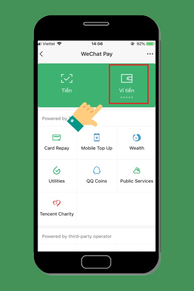 alt=Chọn "Ví tiền" trong WeChat Pay