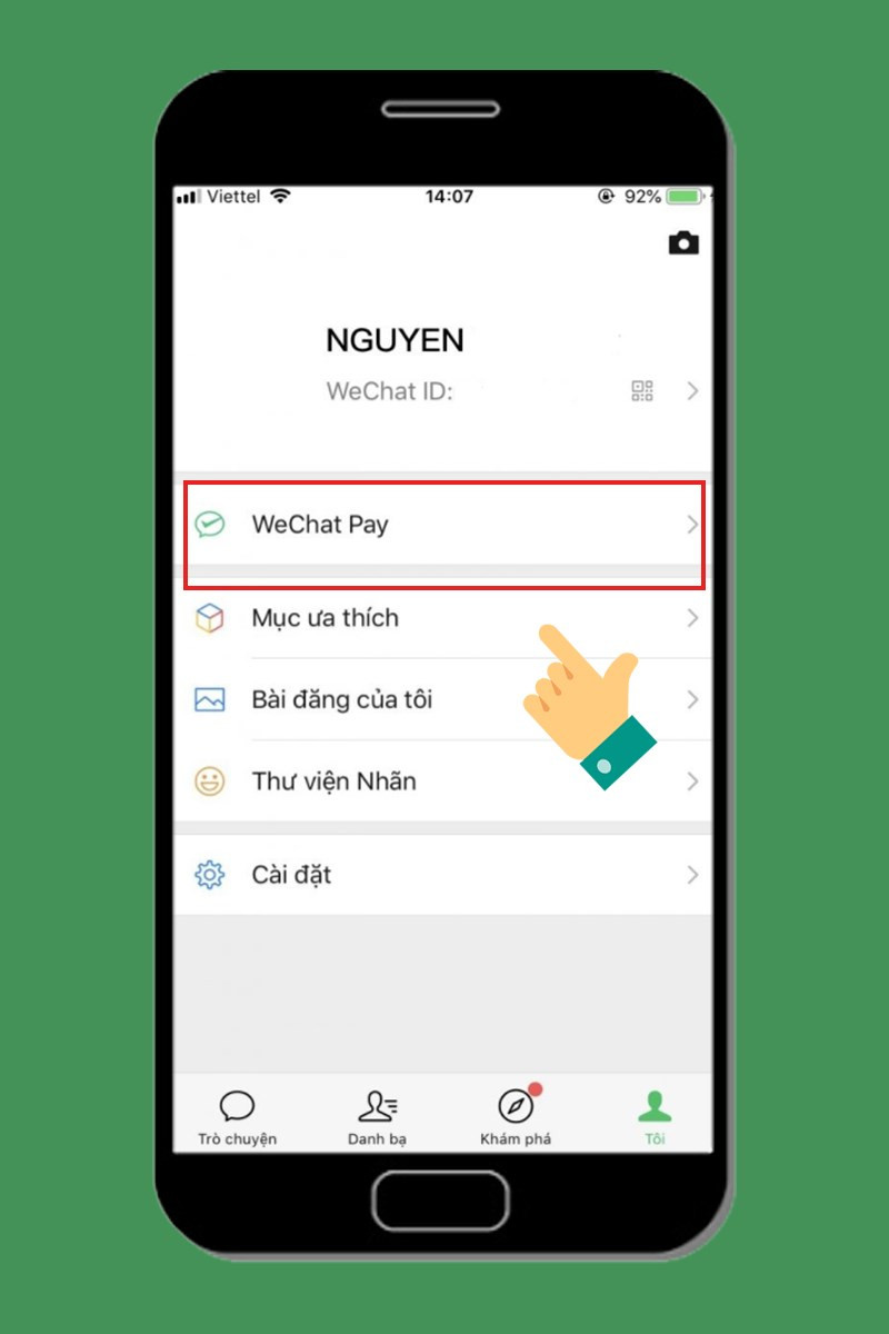 alt=Chọn "WeChat Pay" trong mục "Tôi"